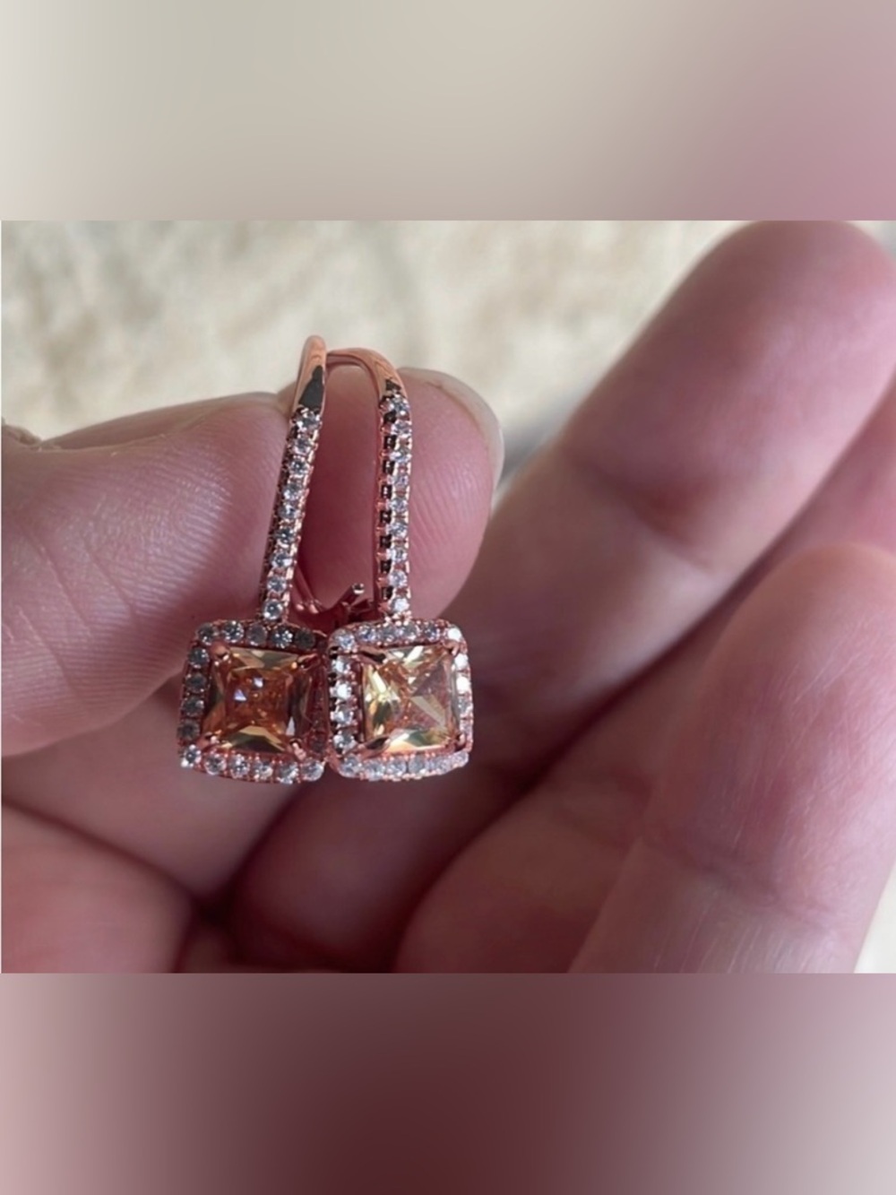 Champagne Crystal CZ Earrings Rose Gold plated Small Clip Earrings New